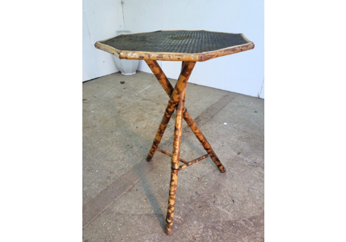 Antique Victorian Tiger Octagonal Wicker Bamboo Tripod Side End Lamp Table