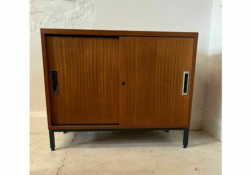 Mid Century Media Vinyl Unit Teak With Sliding Doors