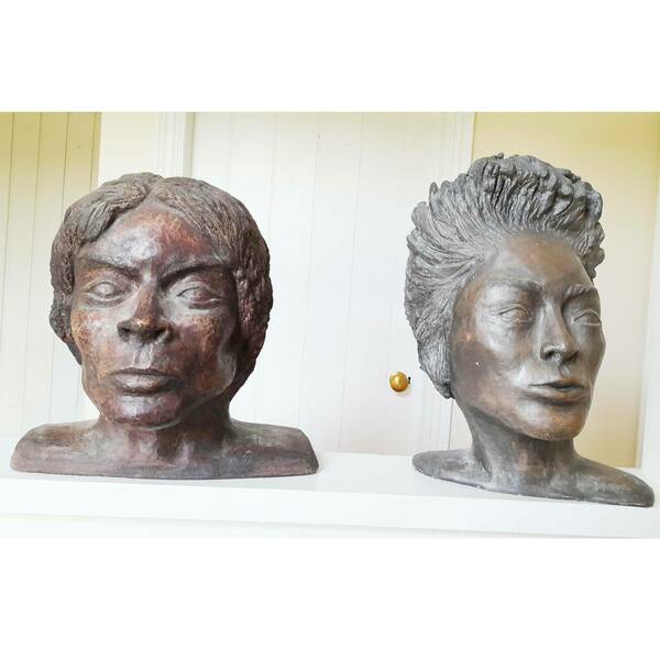Large Pair Of Vintage Male Busts Life Size Plaster Head Sculptures
