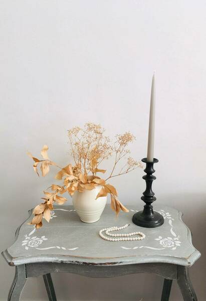 Rustic Antique Side Table Painted In Chalk Paint. Shabby Chic Lamp Table. Farmhouse Side Table. Oak Side Table. photo furniture