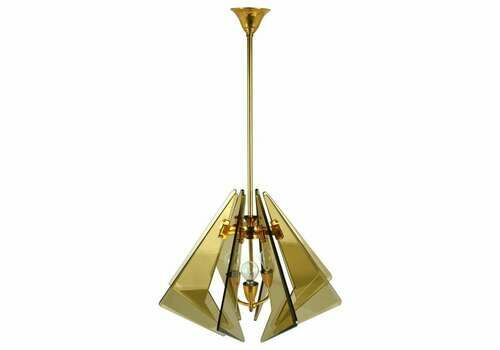 Chandelier In Tinted Glass And Gilded Brass By Gino Paroldo, 1950