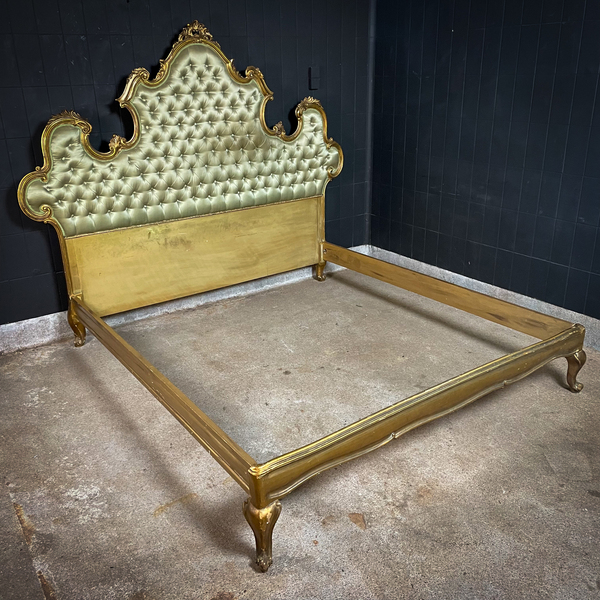 Vintage Baroque Style Bed Frame Gold Green Vinterior