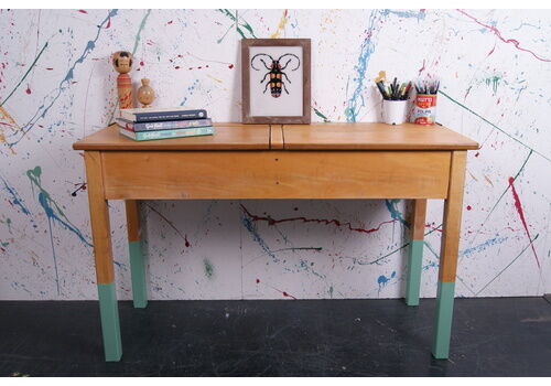 Children’s Customised Double School Desks With Lift Up Lids And Half Painted Legs