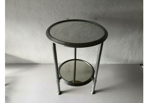 French Art Deco Round Aluminum Table With 2 Mirror Surface, 1940s, France